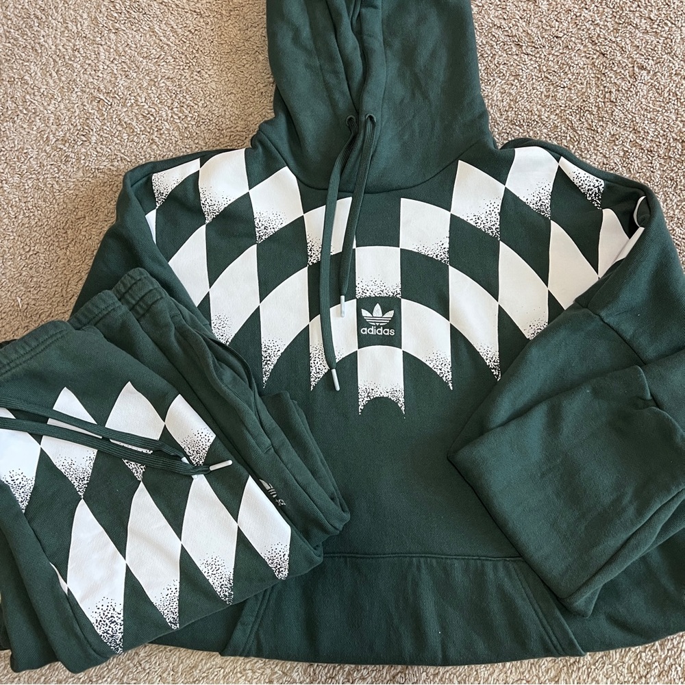 Adidas Forest Green Hoodie Set Hoodie Small Pant Large